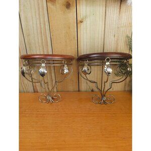 Vintage Home Interiors Wood and Metal Half Moon Wall Accent Shelves, Set 2